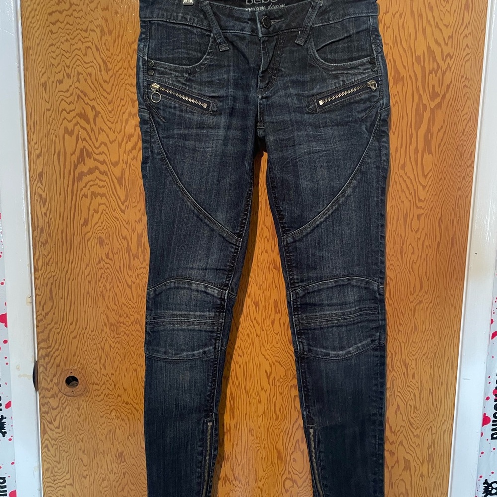 bebe Charcoal blue Skinny Jeans with Zipper Details